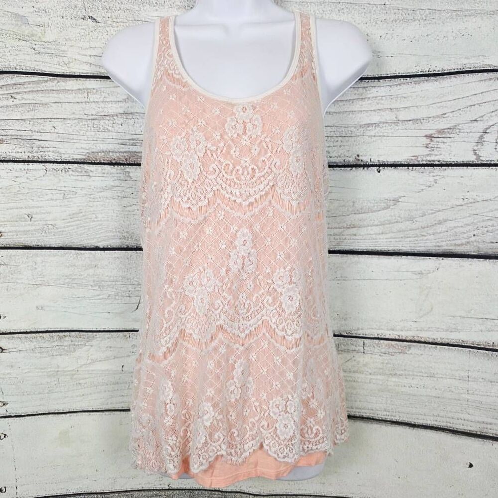 Maurices Blush Pink Lace Overlay Tank Top Size S